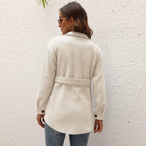 22Cream Pocket Button Belt Chic Boho Brush Utility fitted lightweight shacket - Picture 3 of 8